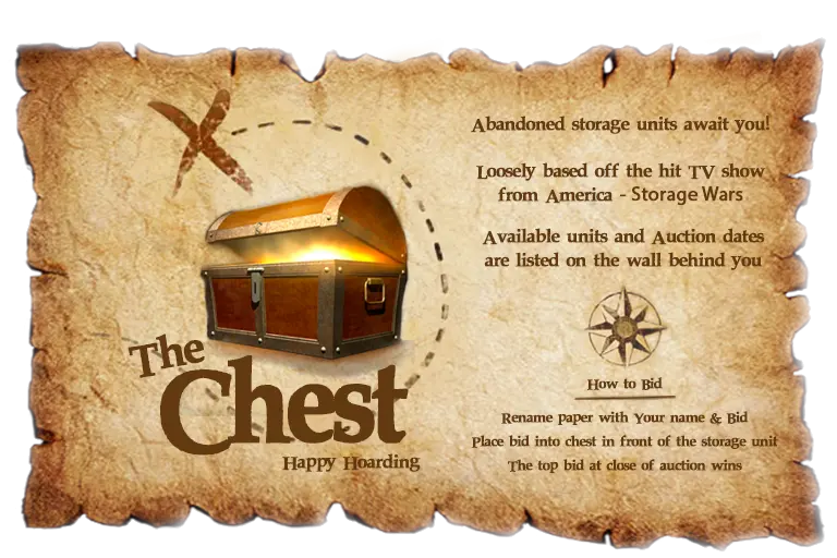 A banner in the style of a treasure map detailing The Chest Auction