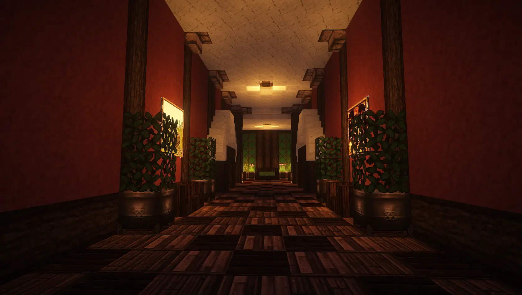 A spooky hallway leading to haunted bedrooms.