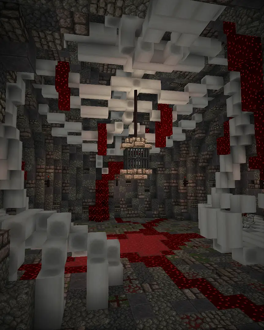 The creepy lair of Peeves the Poltergeist depicted in Minecraft